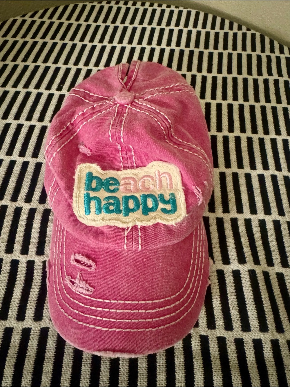 CC Boutique Pink 'Beach Happy' Distressed Pony Tail Baseball Cap